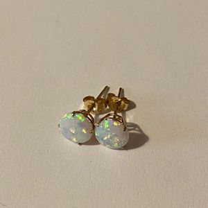 14k gold and created opal stud earrings